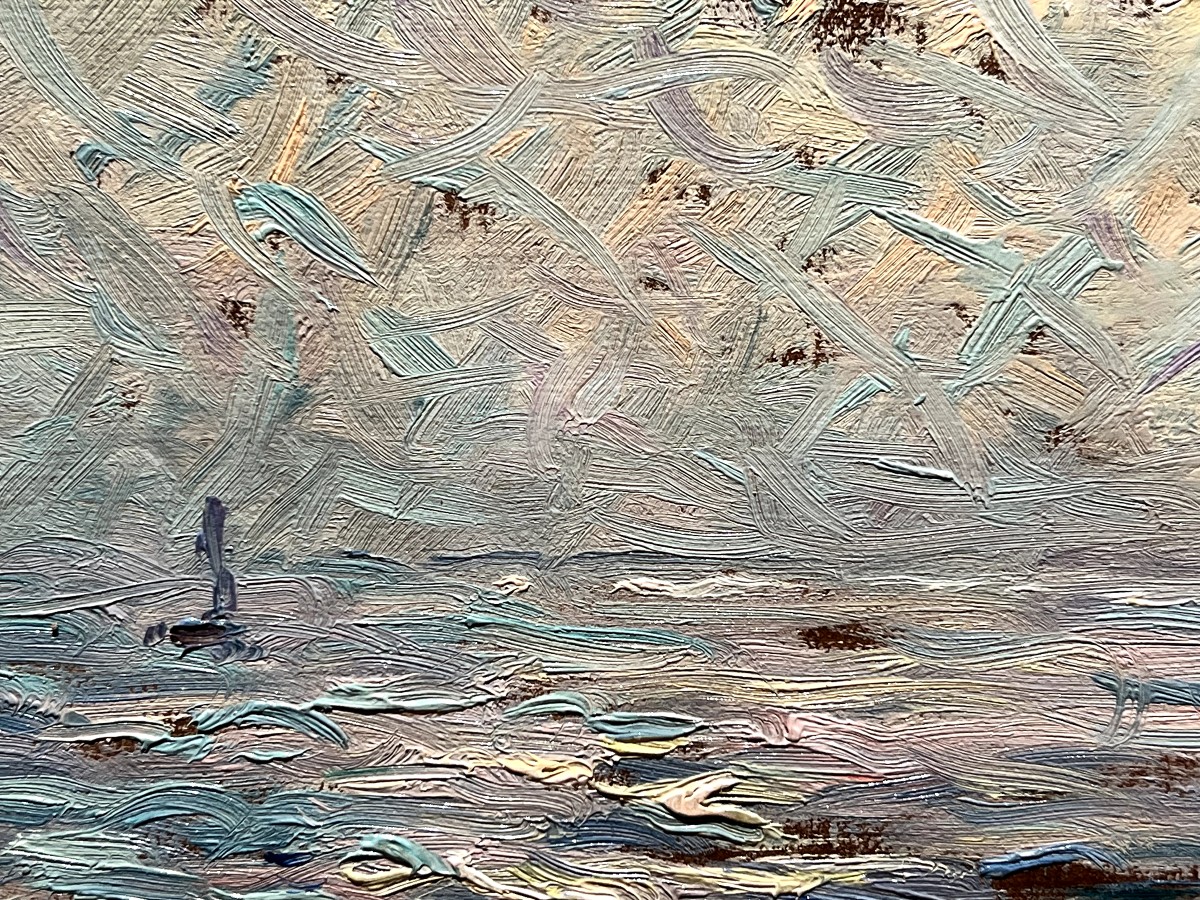 Pleine mer plein soleil.  Georges Ricard-Cordingley (1873-1939). Huile sur panneau.-photo-1