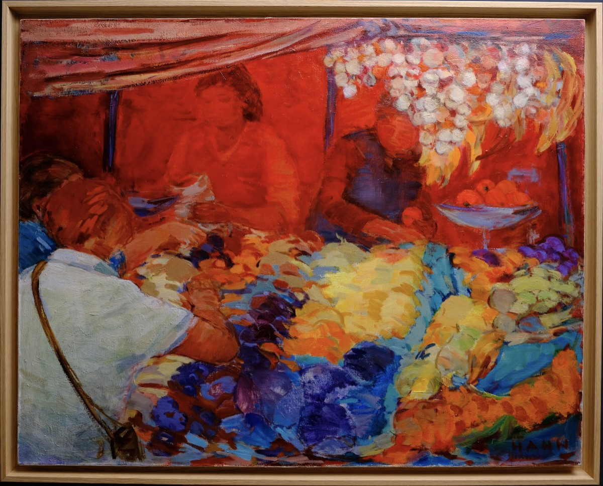 Market Scene In Merano, Italy. Oil On Canvas. Elisabeth Hahn, 20th Century-photo-2