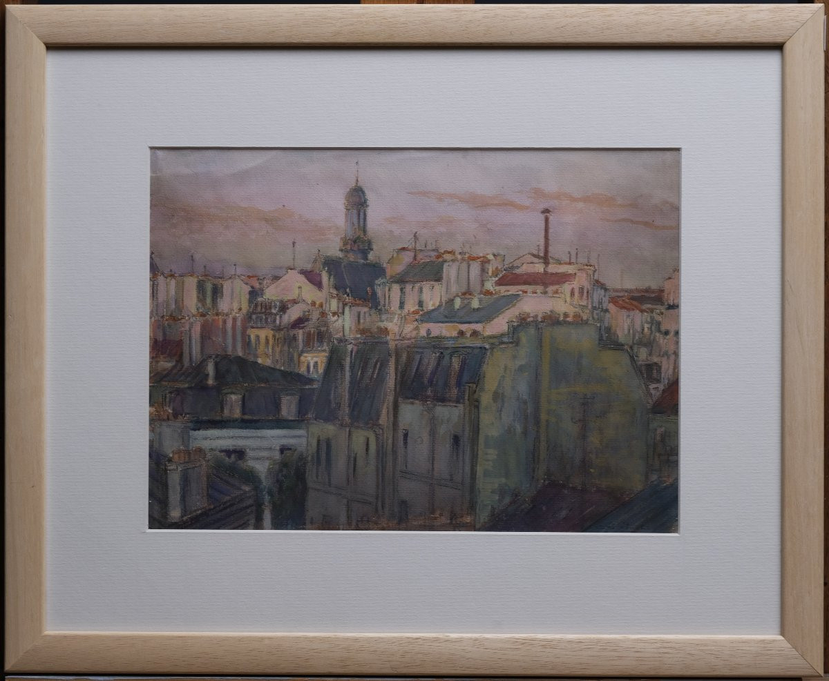 Vue sur les toits. Gouache sur papier. Charles BETOUT. 1943-photo-2