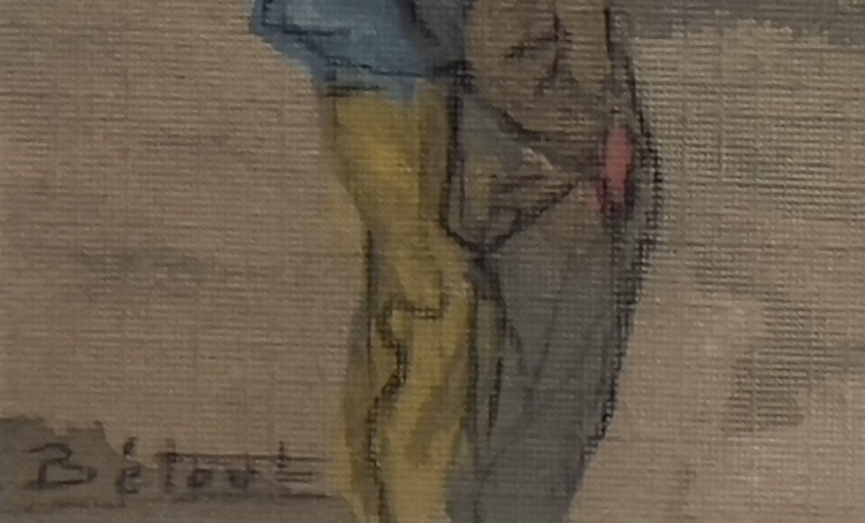 Dessin gouache et aquarelle - Bords de seine - Pêcheur - XXème Charles BETOUT-photo-3