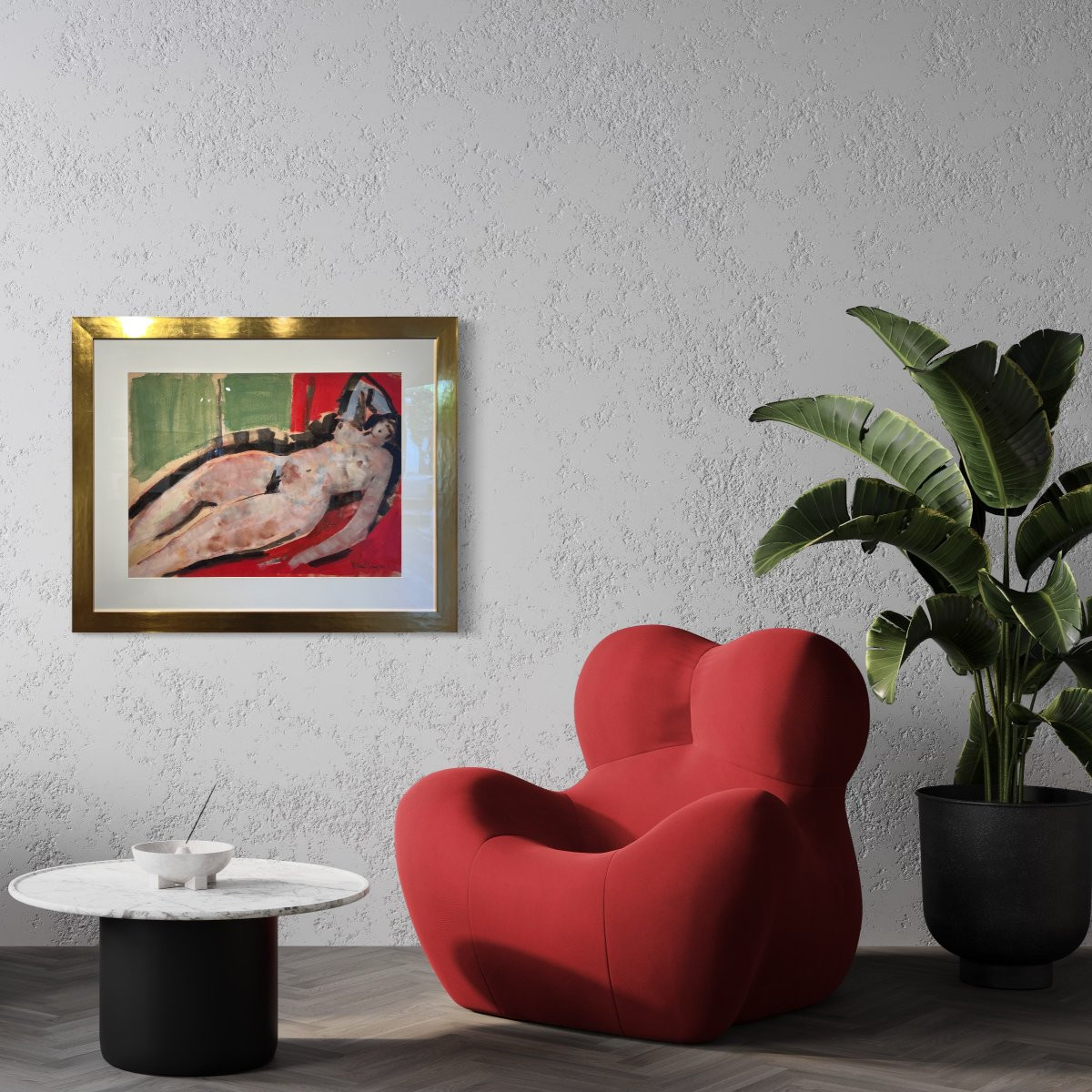 Nu allongé - Gouache sur papier-Pierre Saint-Sorny XXème-photo-2