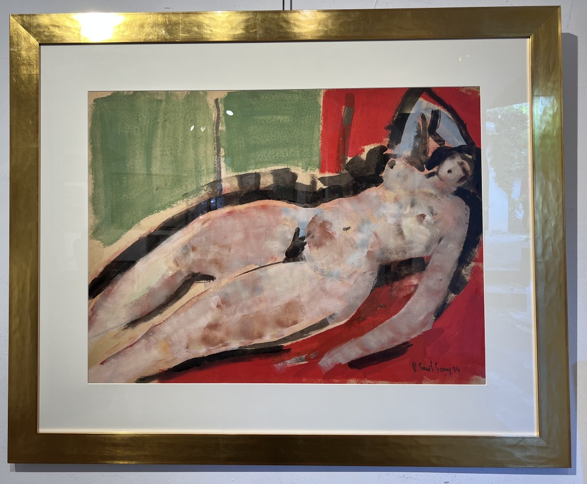 Nu allongé - Gouache sur papier-Pierre Saint-Sorny XXème-photo-3