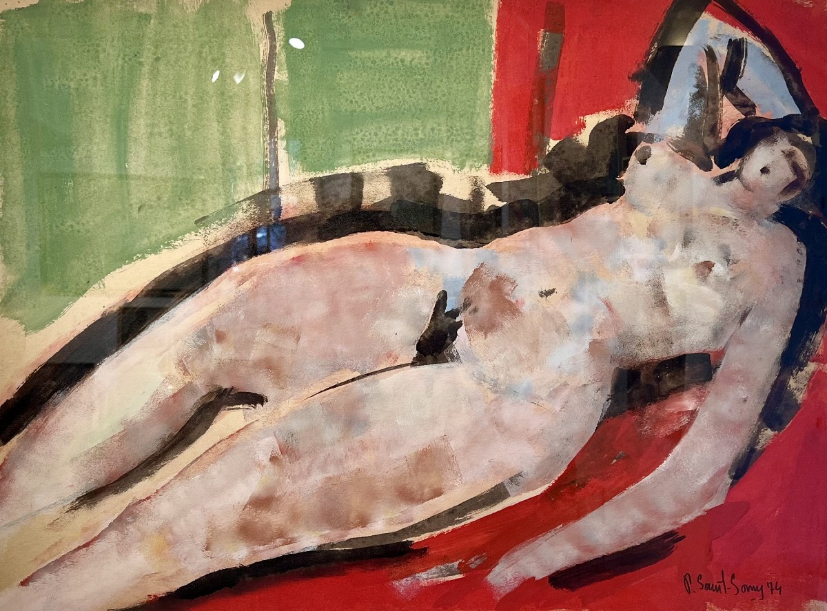 Nu allongé - Gouache sur papier-Pierre Saint-Sorny XXème