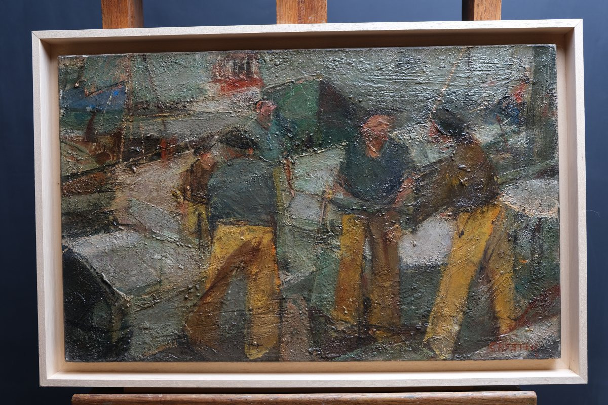 Retour de pêche - Huile sur toile - Jean Claude CHESNAY XXème-photo-2