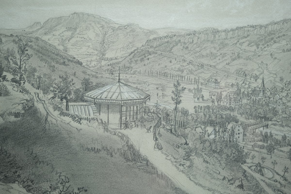 Drawing By Felix Benoist - 19th Century - Landscape Of Auvergne - Mont Dore-photo-3