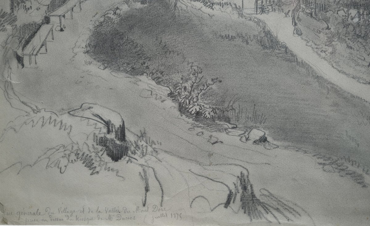 Drawing By Felix Benoist - 19th Century - Landscape Of Auvergne - Mont Dore-photo-4