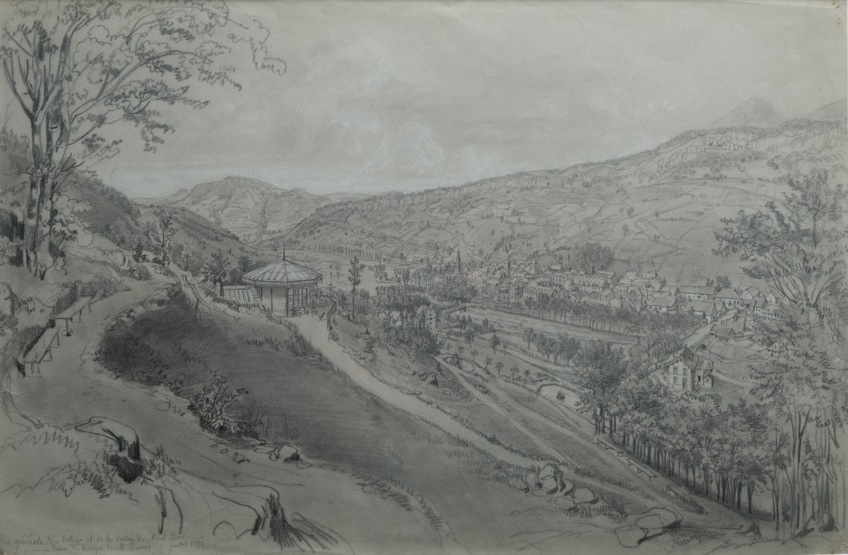 Drawing By Felix Benoist - 19th Century - Landscape Of Auvergne - Mont Dore