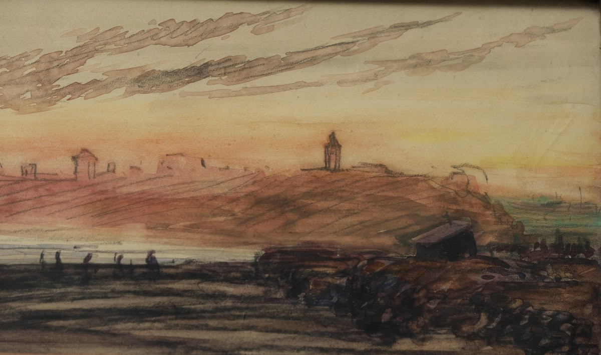 Aquarelle Soleil couchant sur la ville d'Alger - Paul CIROU - XXème-photo-3