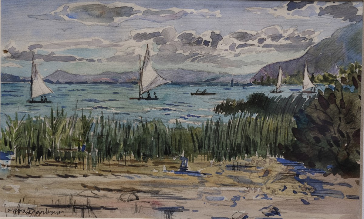 Aquarelle - Voiliers - Bord de lac -  Aquarelle - Gaston DARBOUR