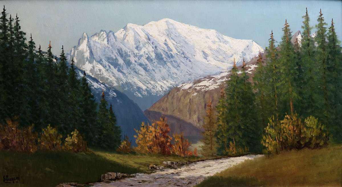 View Of The Snow-covered Mont Blanc - Oil On Canvas - Lucien Quenard-photo-2