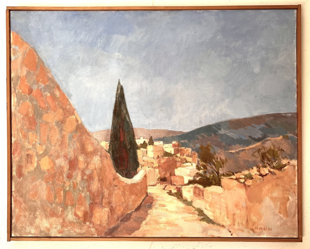 Chemin aux cyprès - Huile sur toile - Elisabeth HAHN XXème-photo-2