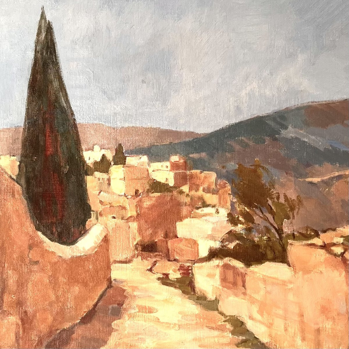 Chemin aux cyprès - Huile sur toile - Elisabeth HAHN XXème-photo-3