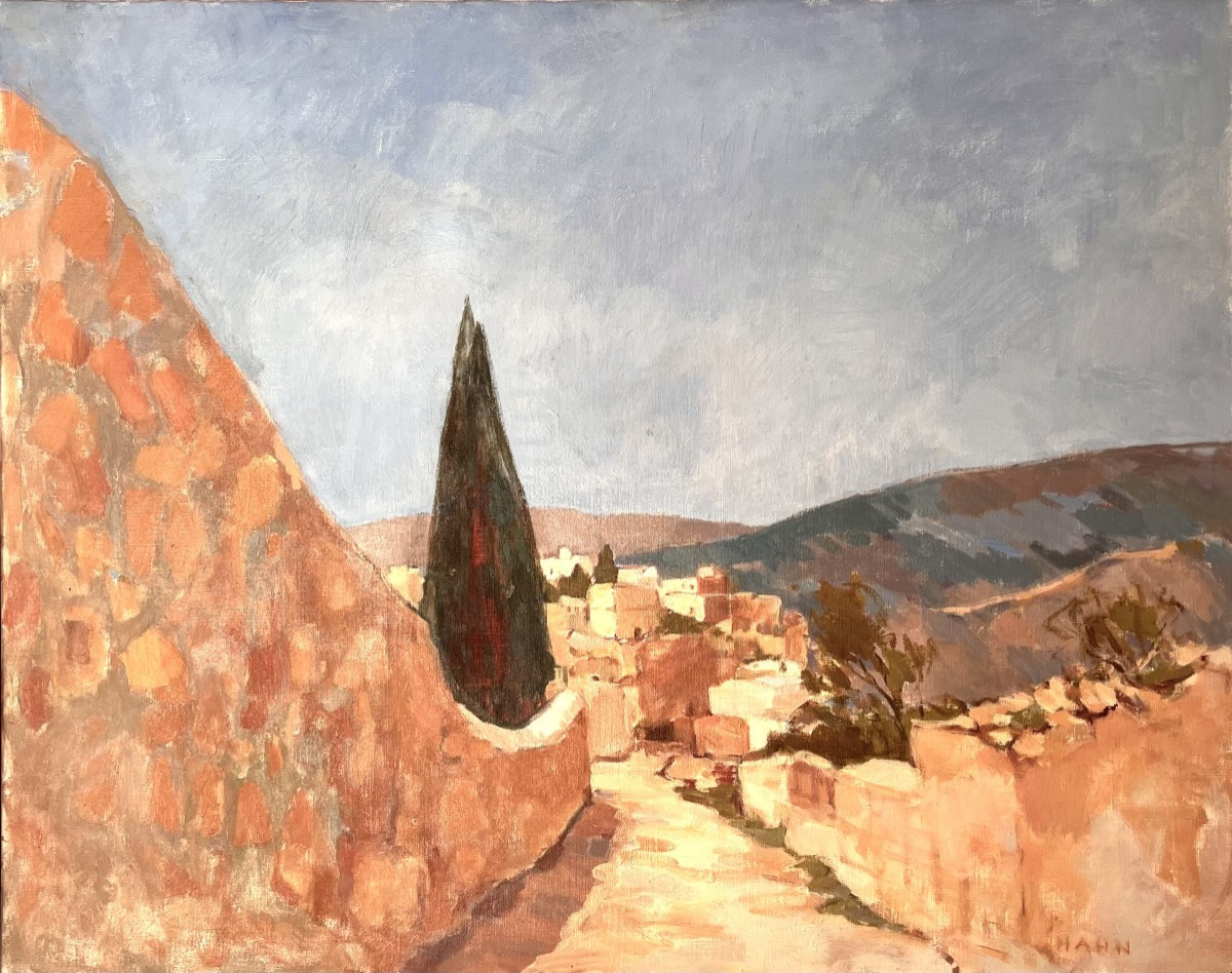 Chemin aux cyprès - Huile sur toile - Elisabeth HAHN XXème