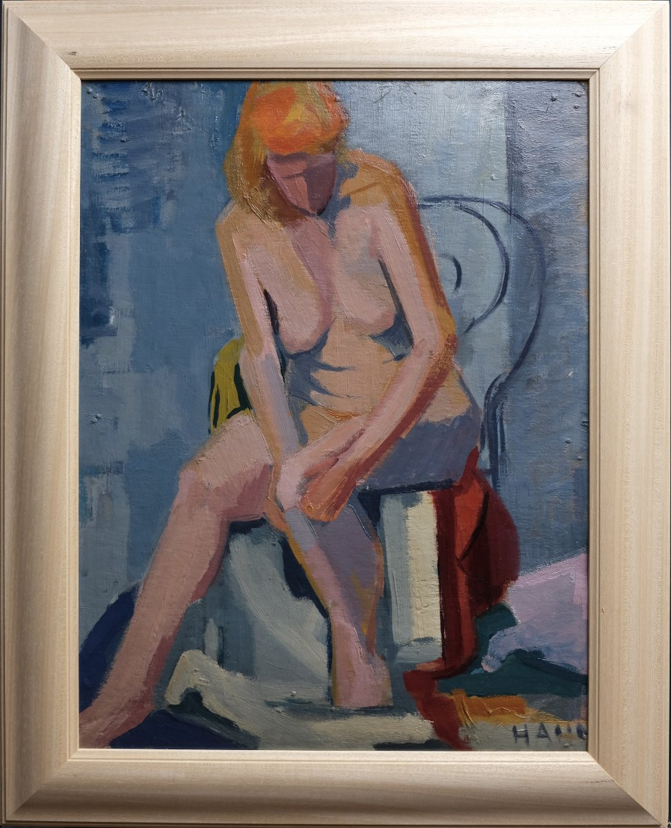 Nude Seated In A Chair - Oil On Cardboard - Elisabeth Hahn - Modern Art-photo-2
