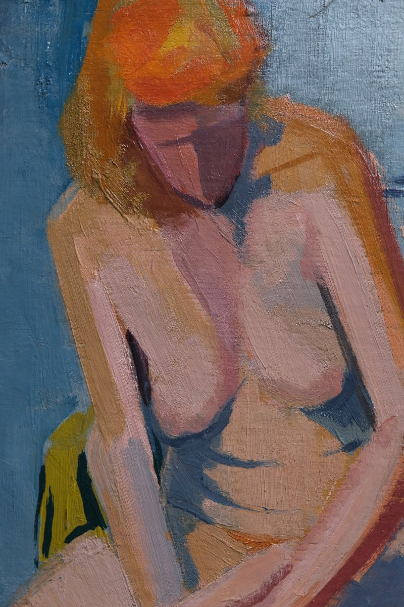 Nude Seated In A Chair - Oil On Cardboard - Elisabeth Hahn - Modern Art-photo-4