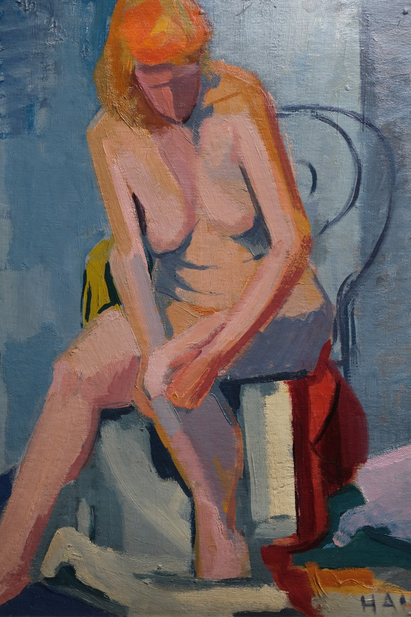 Nude Seated In A Chair - Oil On Cardboard - Elisabeth Hahn - Modern Art