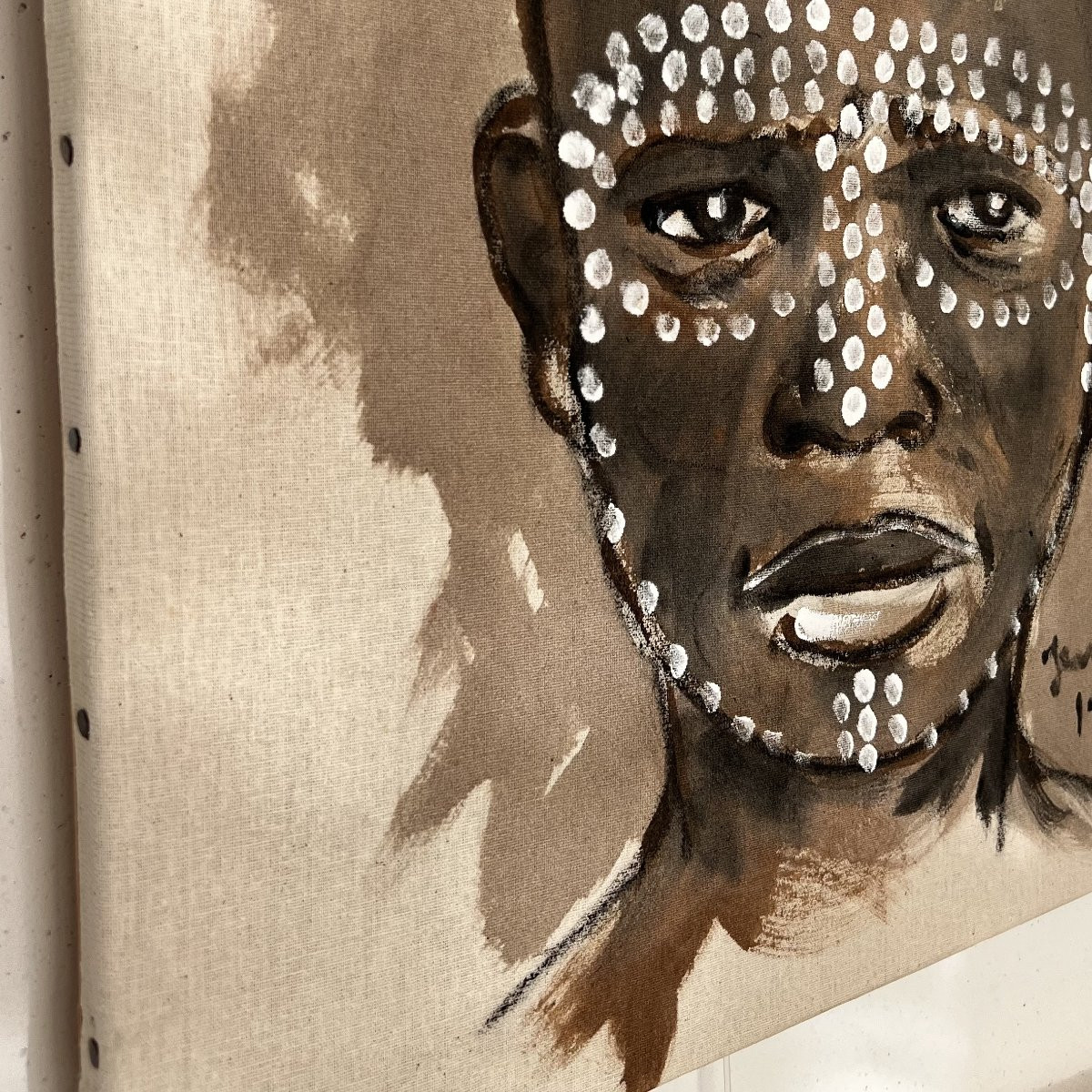 Série de 6 portraits de guerriers Africains  - 1959 - Gouache sur toile - Jean POULAIN --photo-1