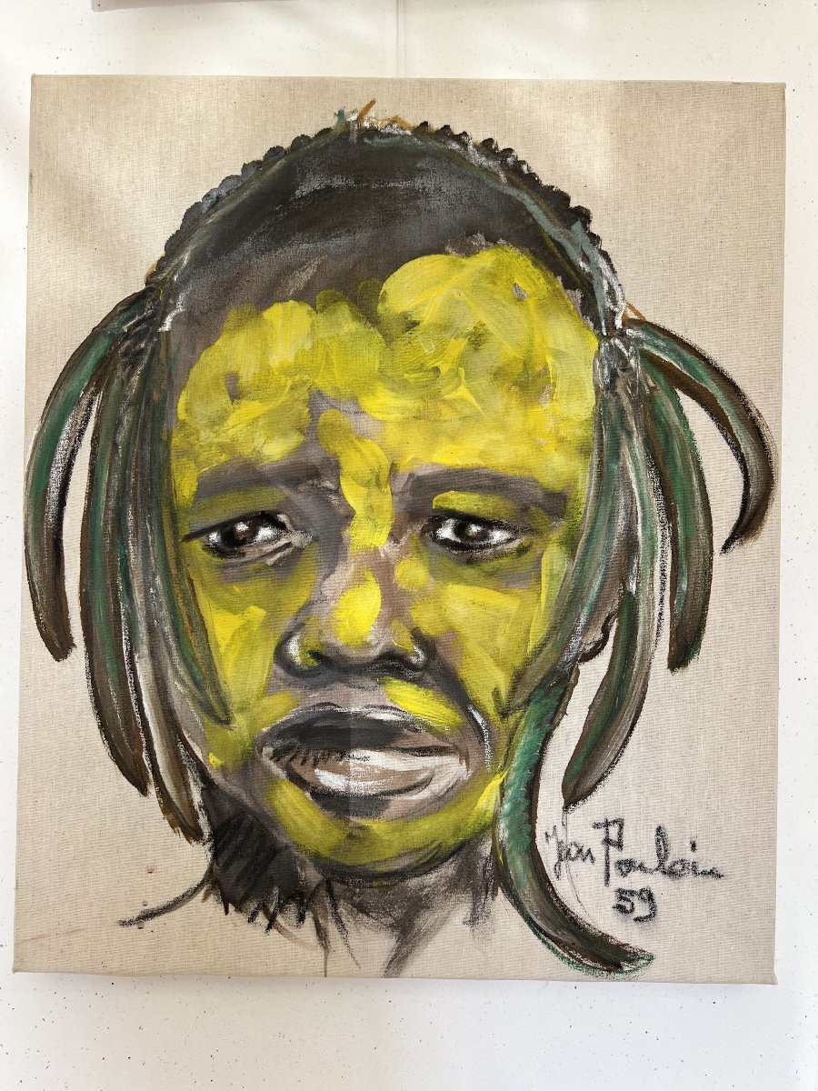 Série de 6 portraits de guerriers Africains  - 1959 - Gouache sur toile - Jean POULAIN --photo-2