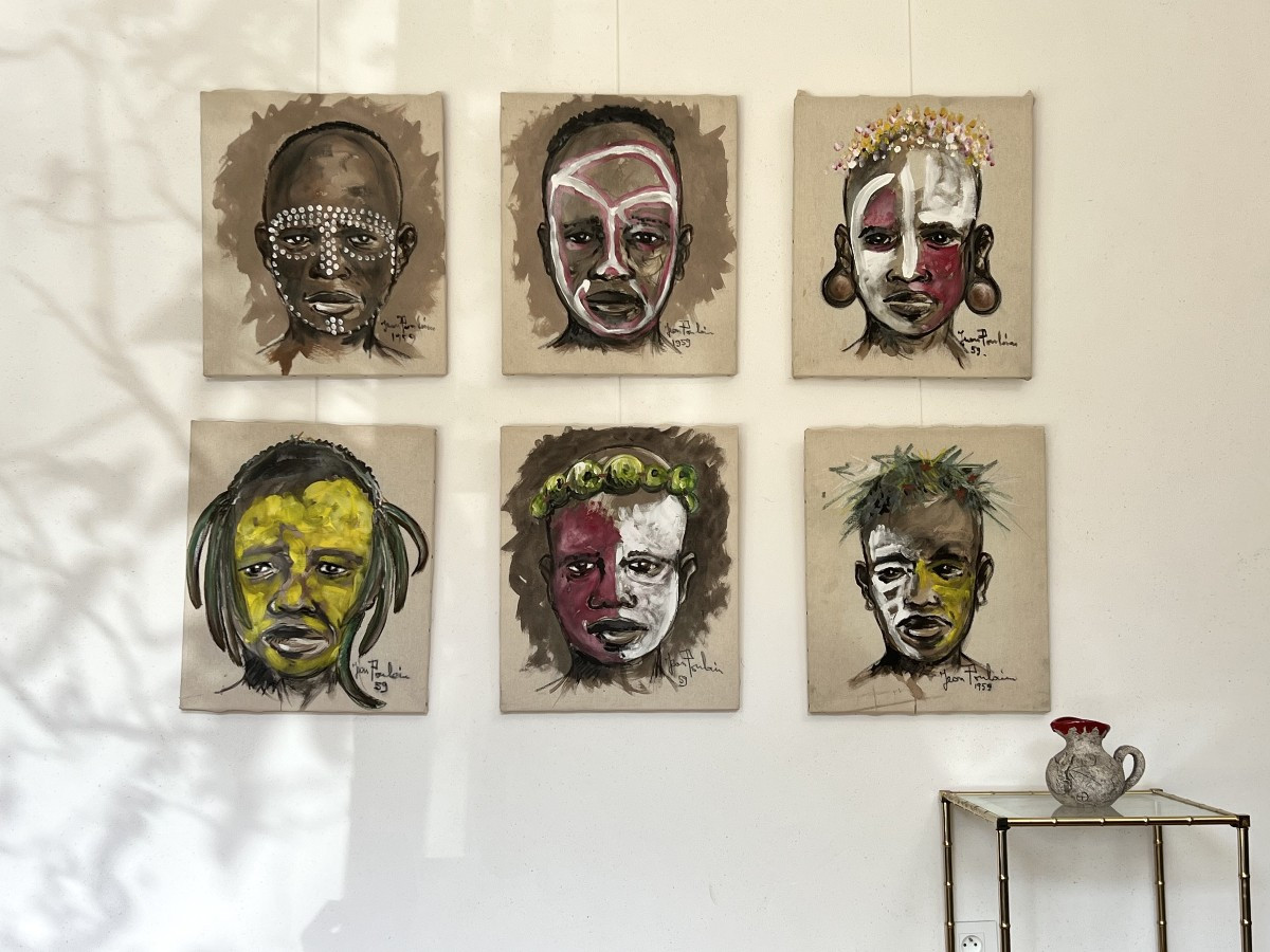 Série de 6 portraits de guerriers Africains  - 1959 - Gouache sur toile - Jean POULAIN -
