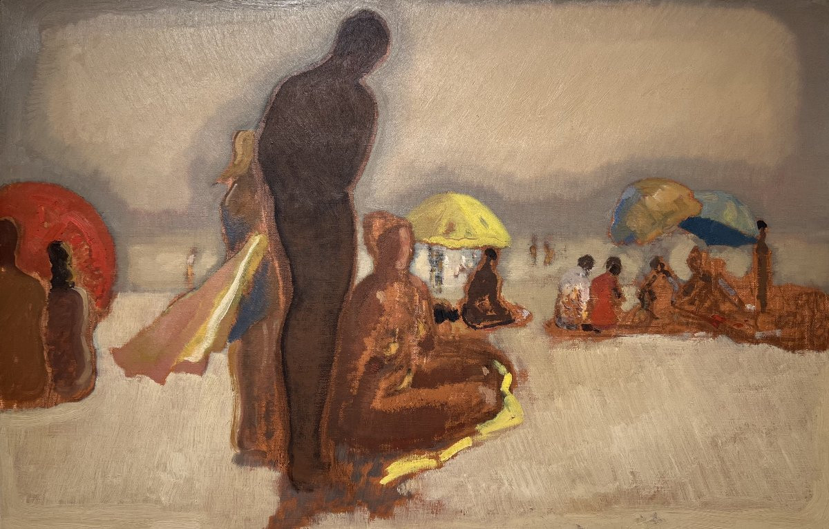 LA PLAGE - HUILE SUR TOILE - HENRI-ANDRE-MARTIN-XXème-photo-2