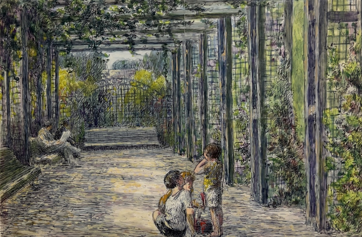 La pergola du square - dessin - Charles BETOUT - Début XXème