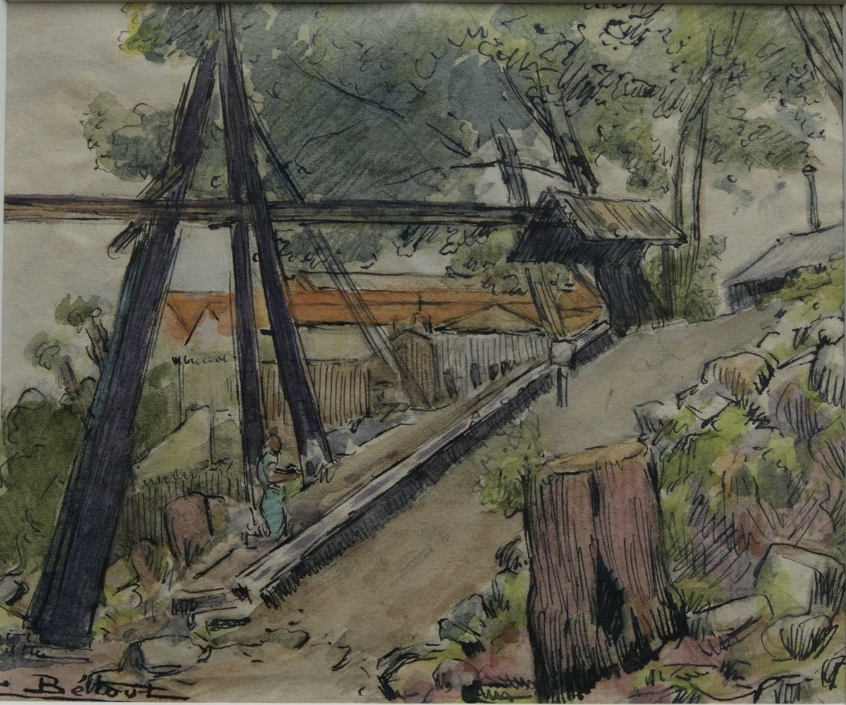 Dessin - Charles BETOUT - La Jatte, chantier de la maison  "Sophia" 1941.
