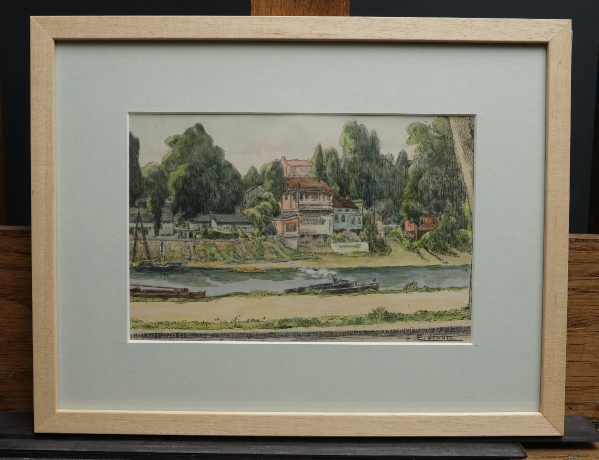 Drawing - l'Isle De La Jatte, Left Bank - Circa 1940 - Charles Betout -photo-2