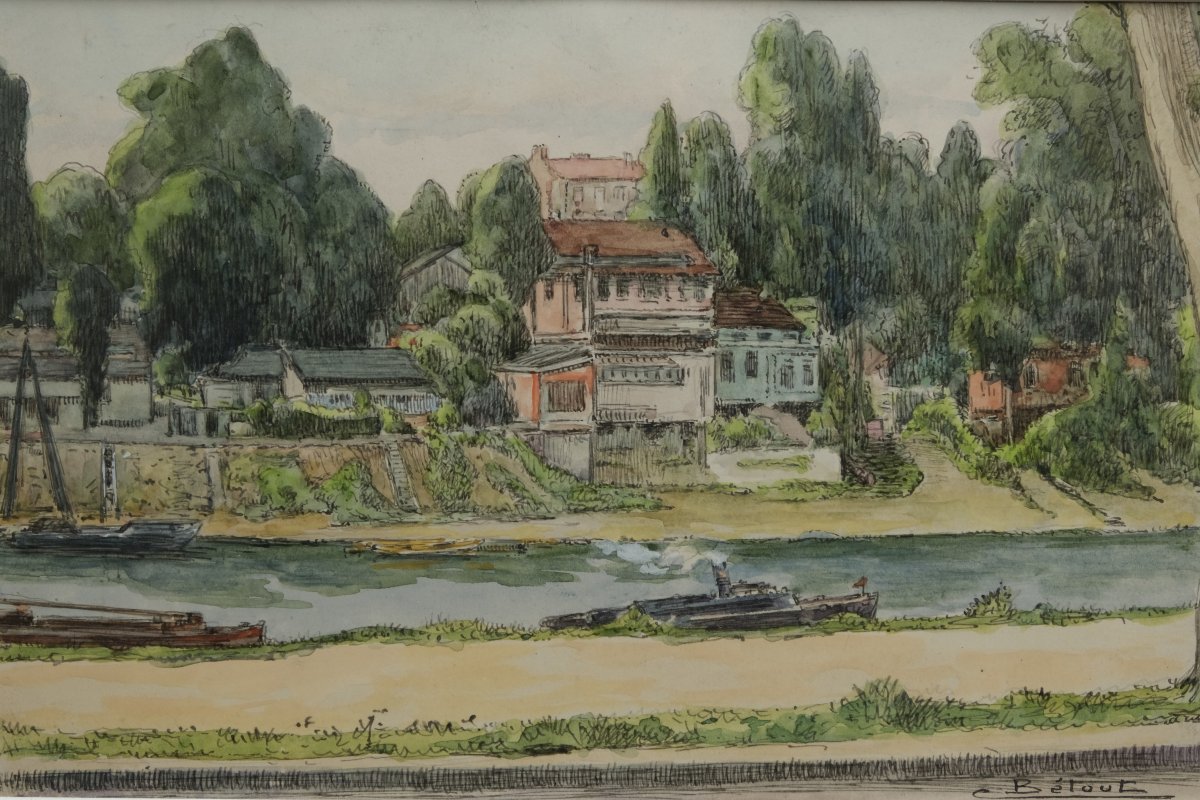 Drawing - l'Isle De La Jatte, Left Bank - Circa 1940 - Charles Betout 