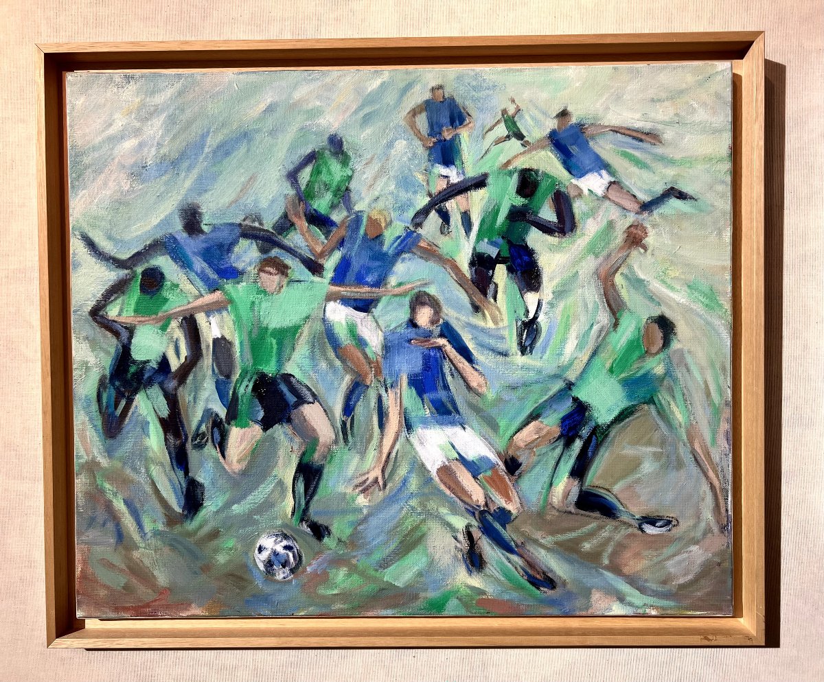 Soccer Players - Oil On Canvas - Elisabeth Hahn - 20th Century-photo-2