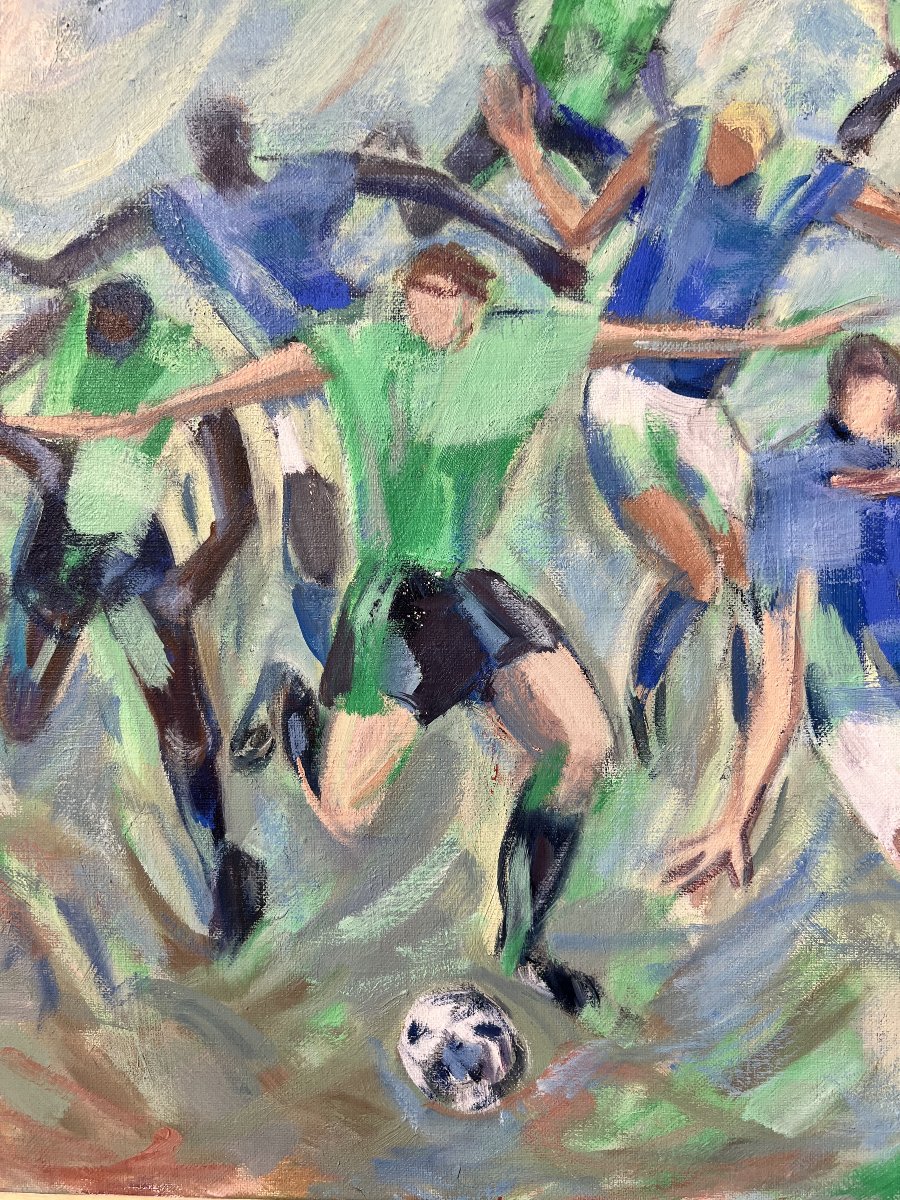 Soccer Players - Oil On Canvas - Elisabeth Hahn - 20th Century-photo-3