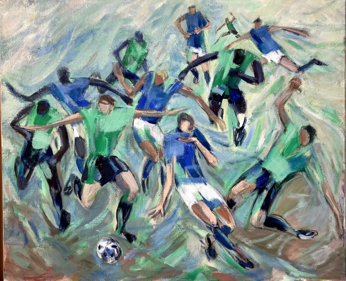 Soccer Players - Oil On Canvas - Elisabeth Hahn - 20th Century