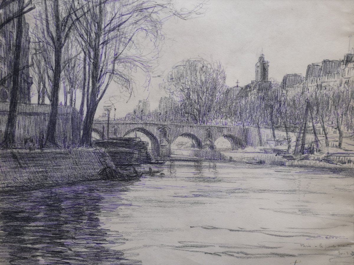 Charles Bétout – Drawing - The Pont Marie, Paris