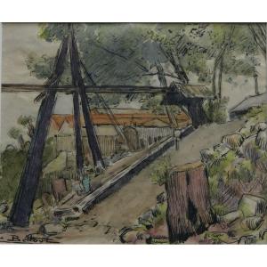 Dessin - Charles BETOUT - La Jatte, chantier de la maison "Sophia" 1941.