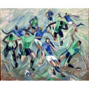 Footballeurs - Huile sur toile - Elisabeth HAHN - XXème siècle