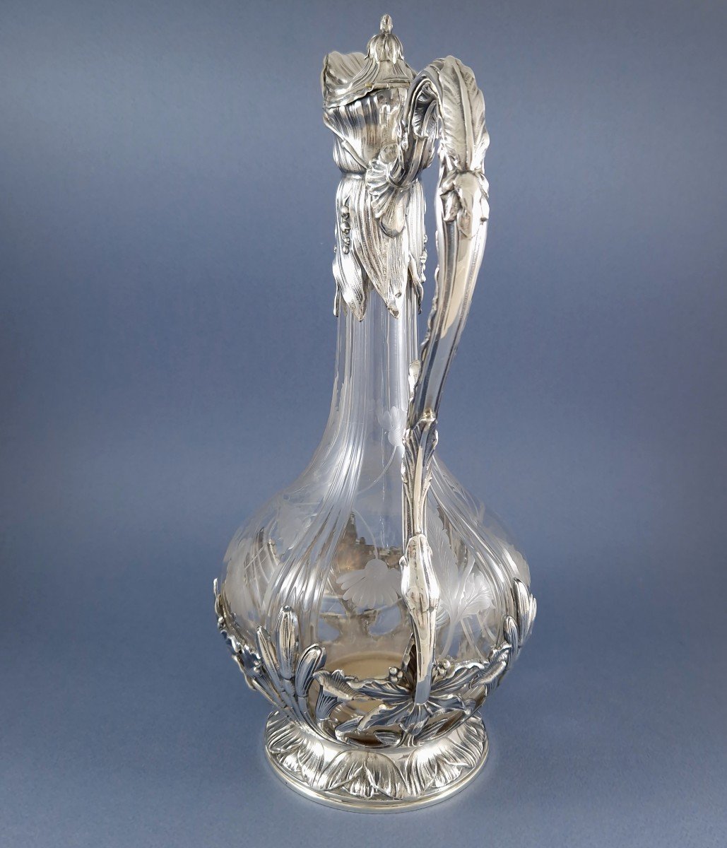 Aiguière Art Nouveau en cristal et argent massif-photo-1