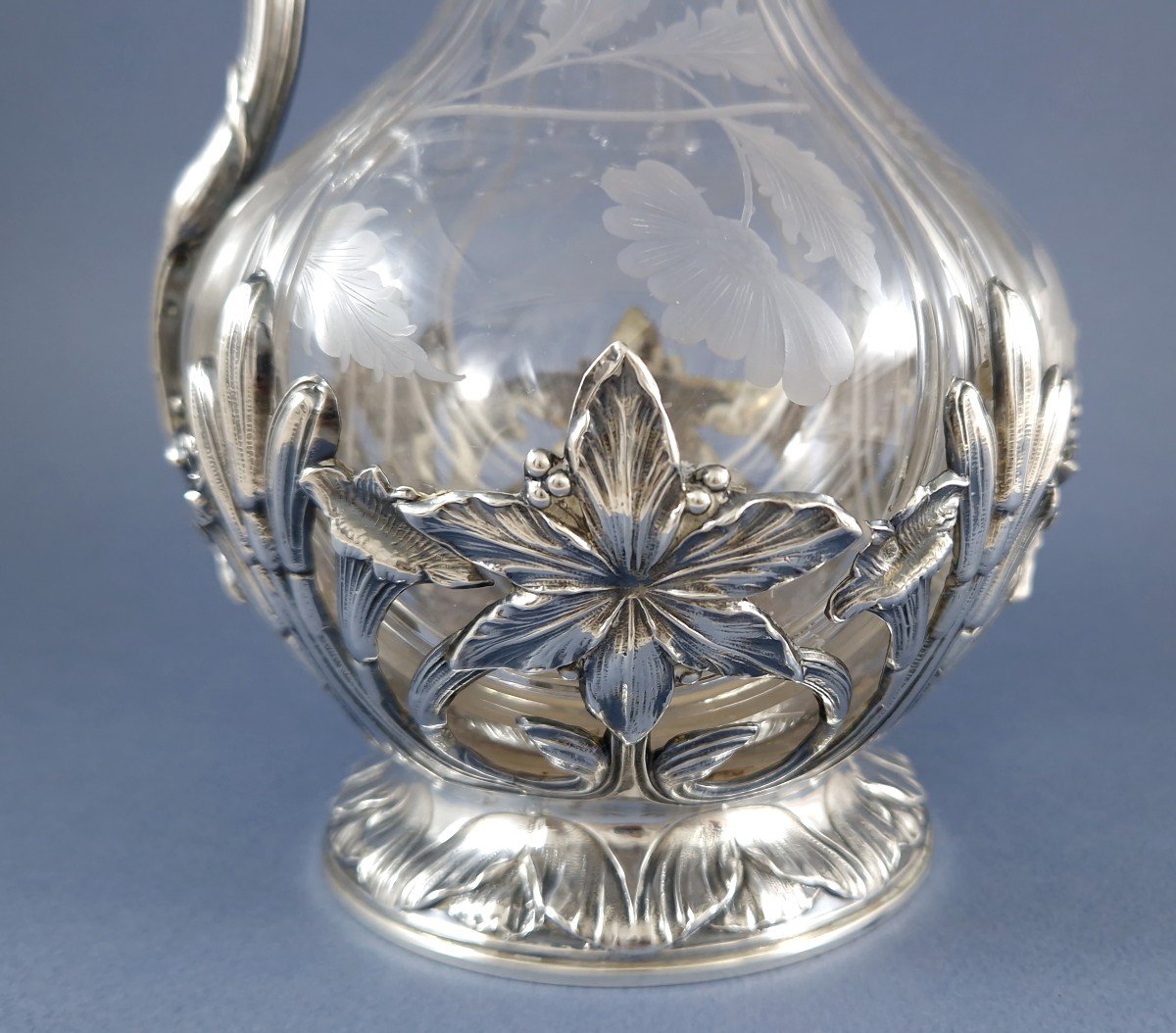Aiguière Art Nouveau en cristal et argent massif-photo-2