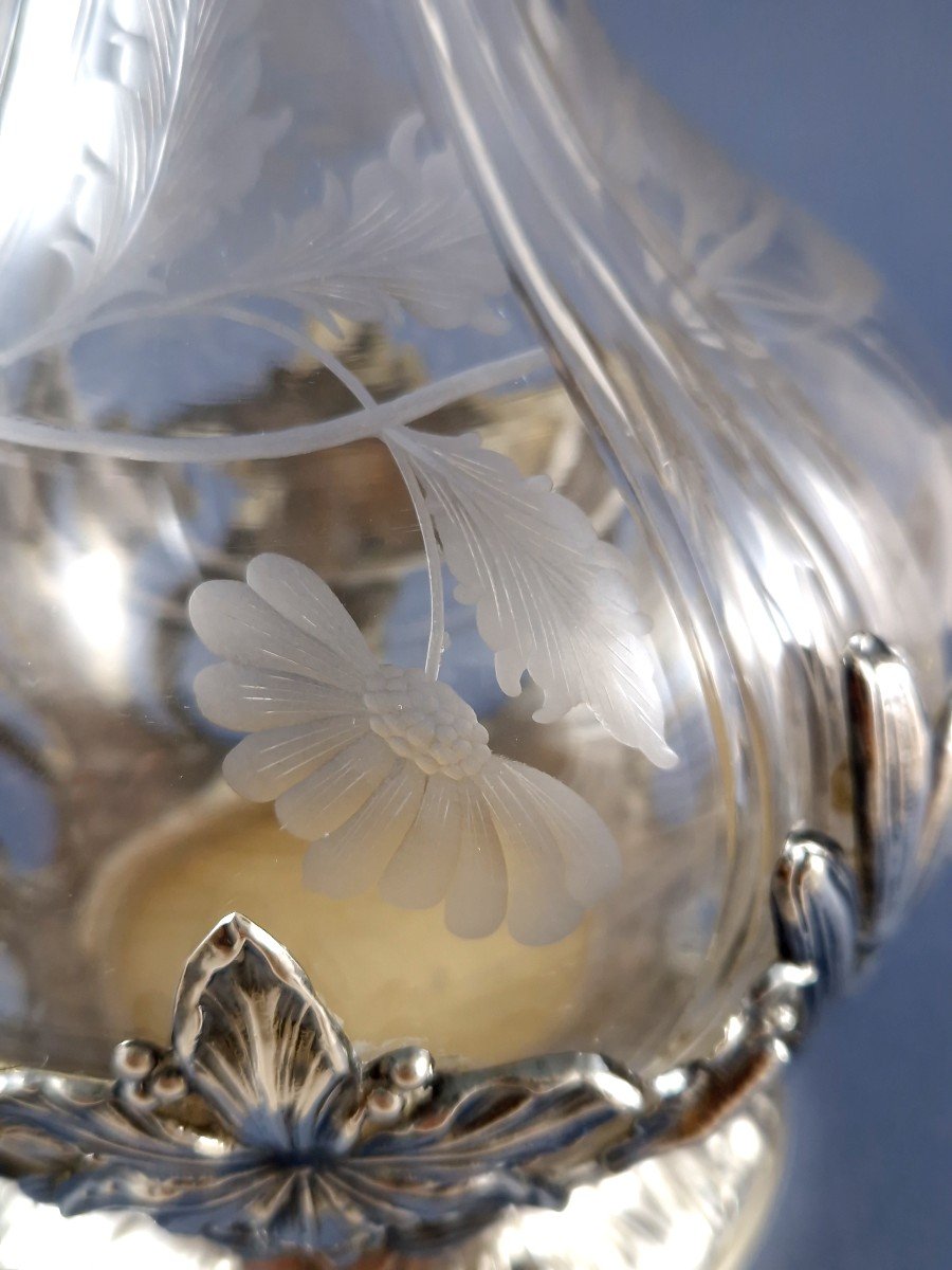 Aiguière Art Nouveau en cristal et argent massif-photo-6