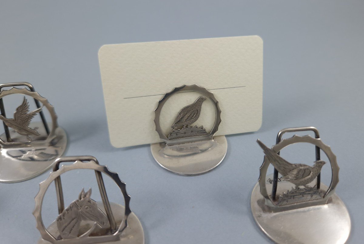 6 Sterling Silver Place Card Holders Hunting Theme-photo-5