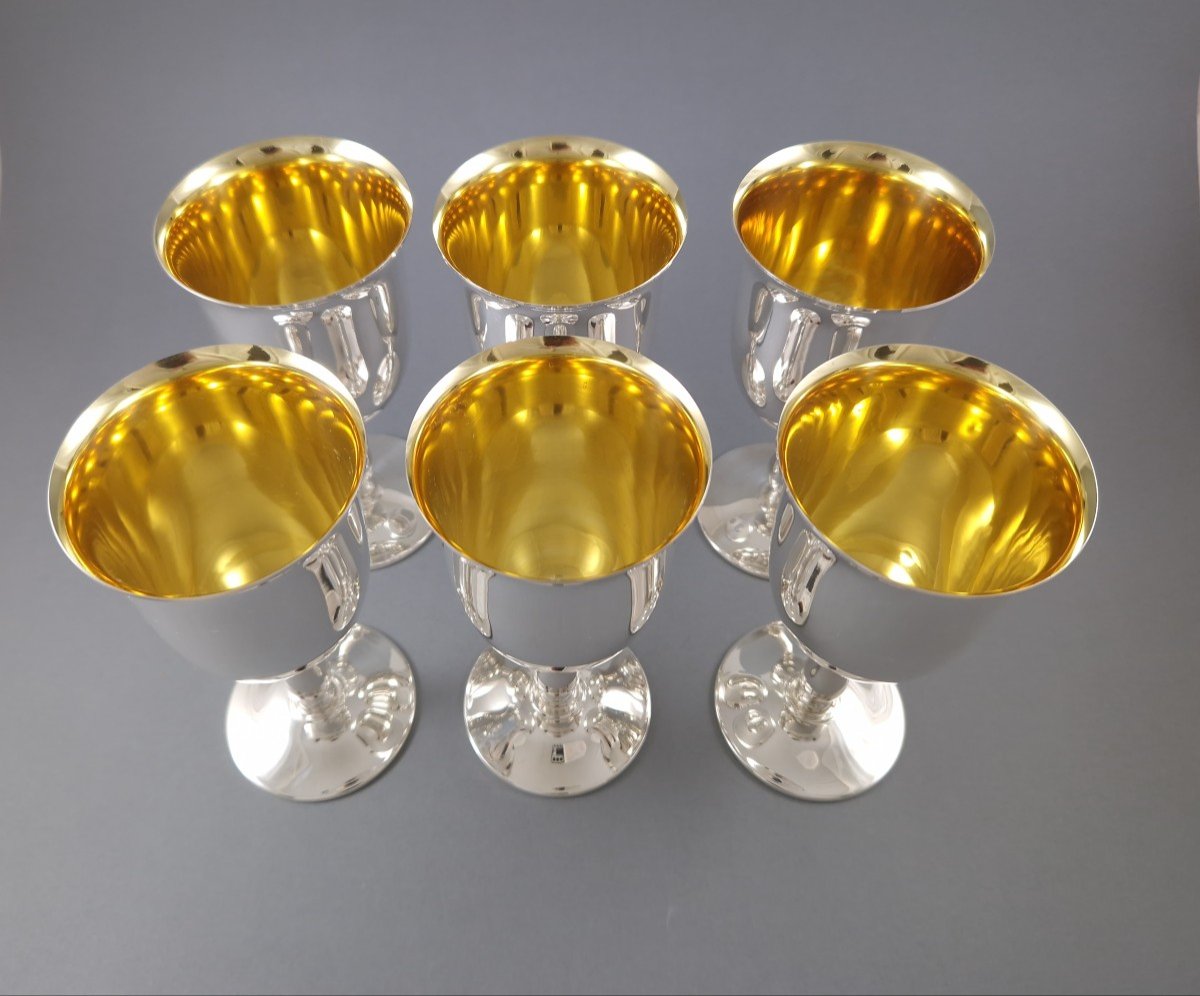 6 Glasses In Sterling Silver And Gilt-photo-1