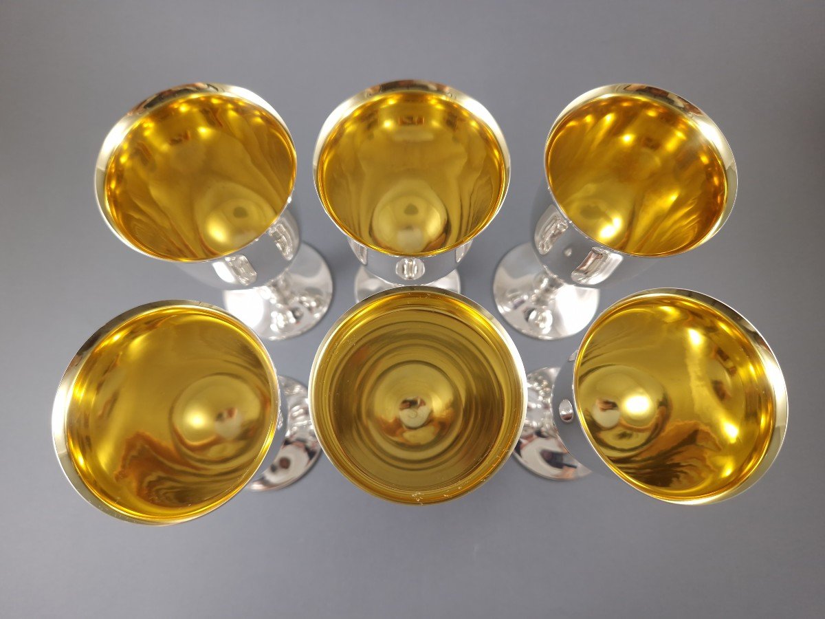 6 Glasses In Sterling Silver And Gilt-photo-3