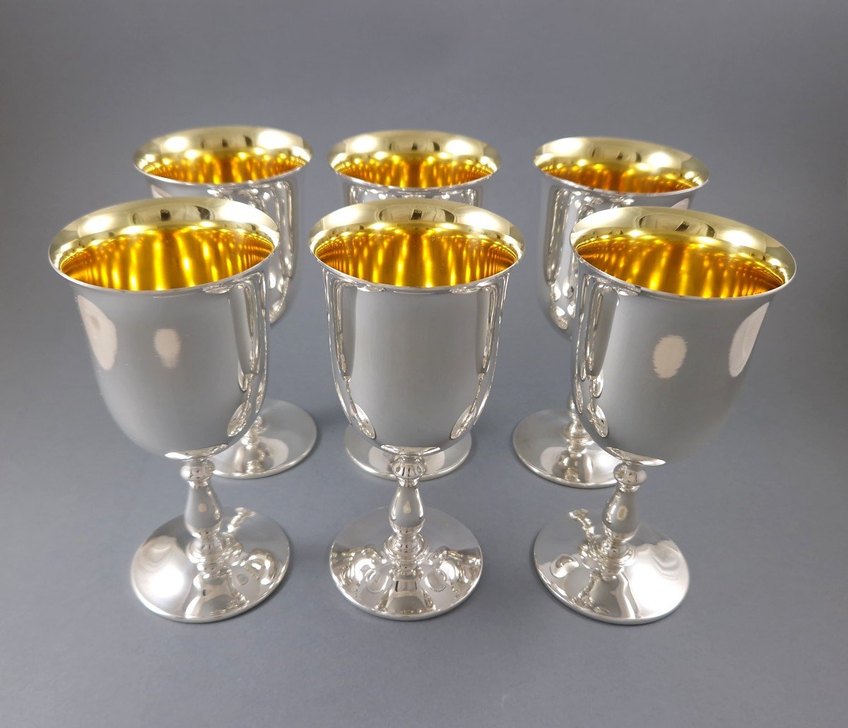 6 Glasses In Sterling Silver And Gilt
