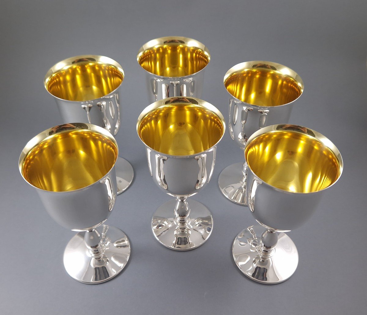 Series Of Six Glasses In Sterling Silver And Gilt-photo-1