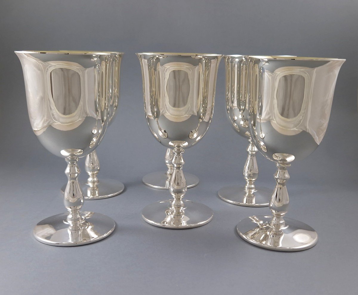 Series Of Six Glasses In Sterling Silver And Gilt-photo-2