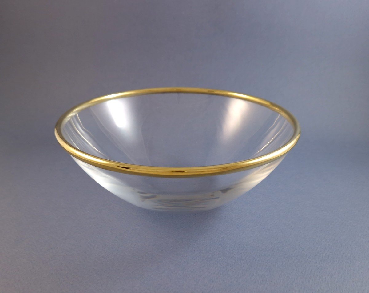 Lalique France And Puiforcat - Glass And Vermeil Bowl Sterling Silver