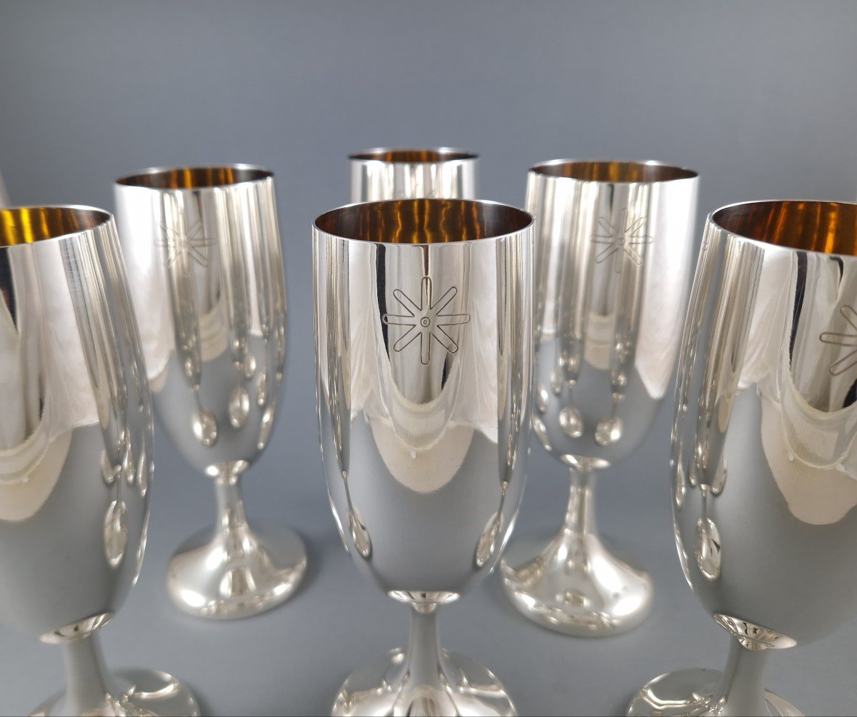 Series Of Six Glasses In Sterling Silver And Gilt-photo-2