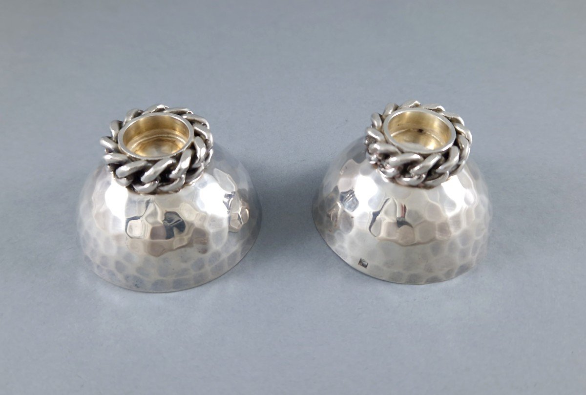 Jean Despres: Pair Of Silver Plate Salt Cellars-photo-3