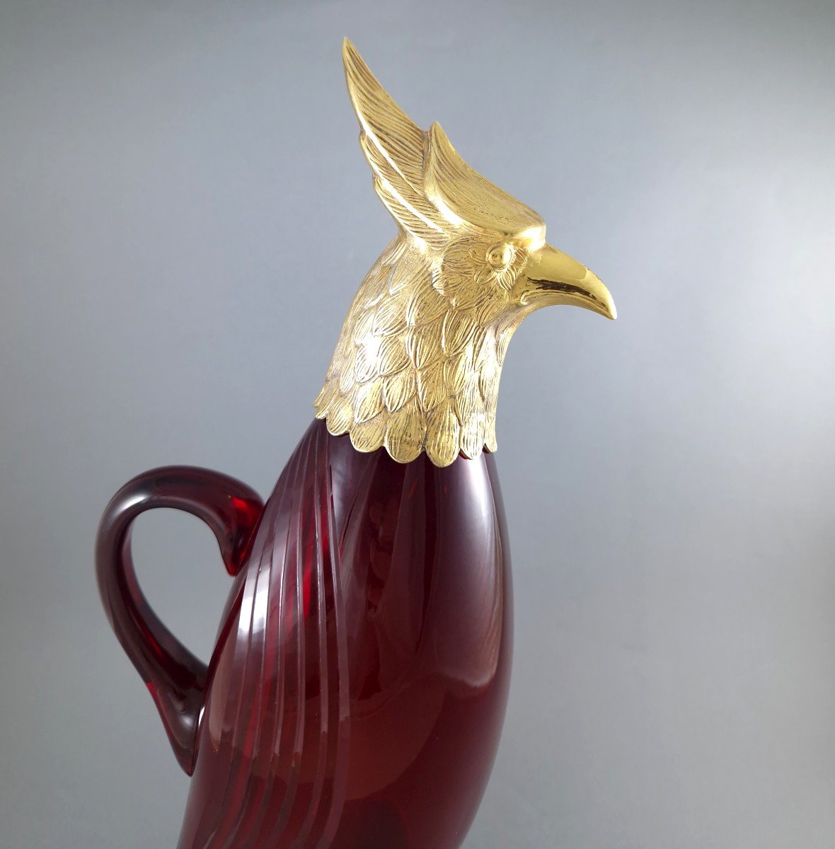 Large Bird Jug In Glass And Sterling Silver-photo-1