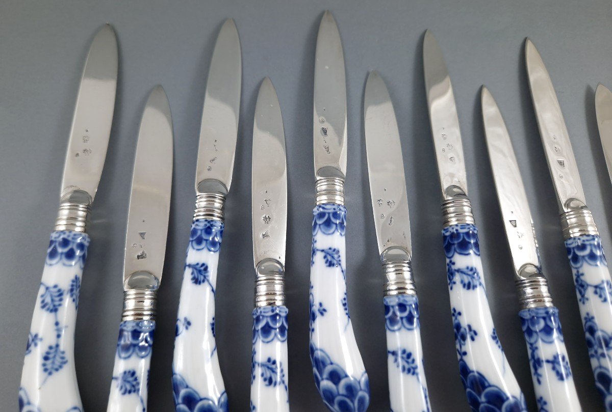 11 18th Century Knives In Sterling Silver And Porcelain-photo-1