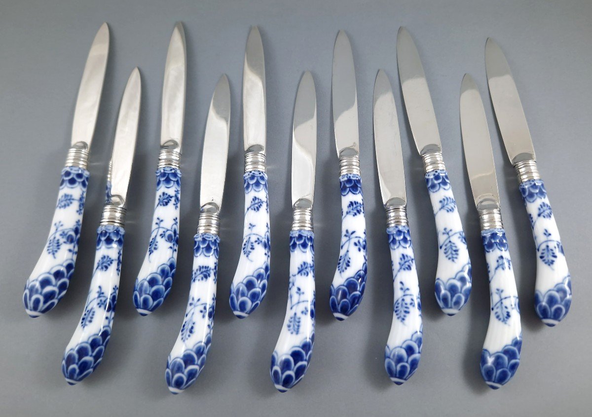 11 18th Century Knives In Sterling Silver And Porcelain-photo-2