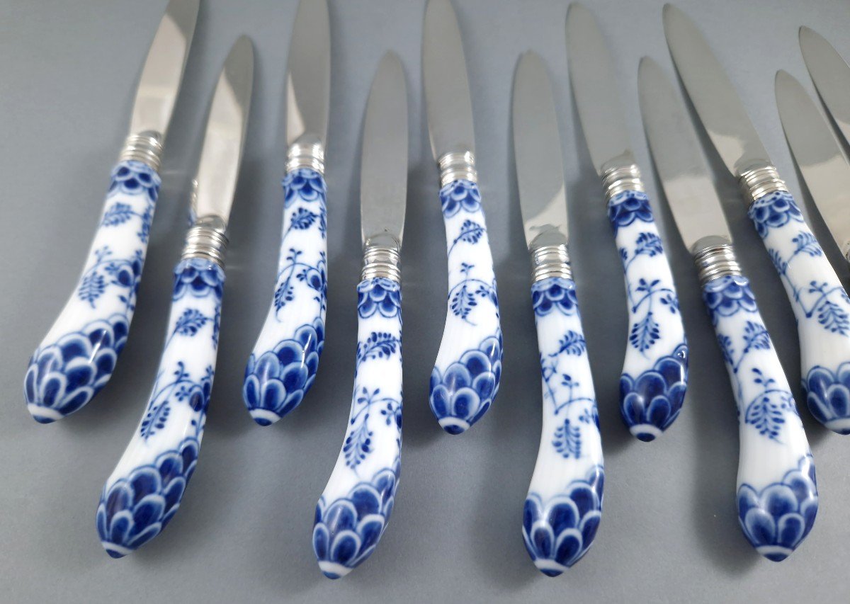 11 18th Century Knives In Sterling Silver And Porcelain-photo-3